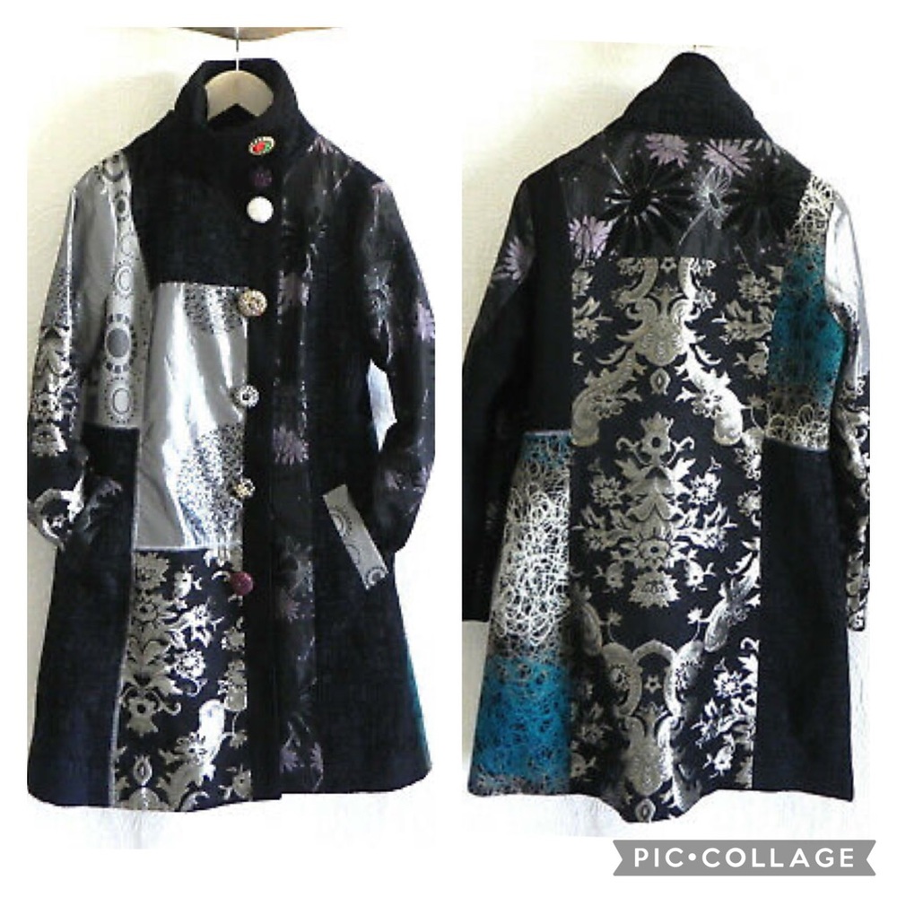 Artsy multi-fabric patchwork coat